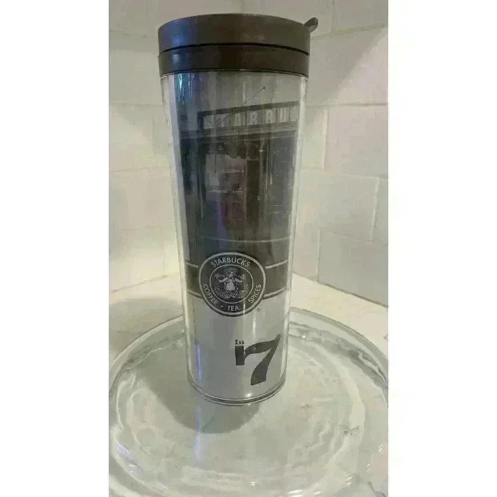 Starbucks16 oz Tumbler Pike Place In 71 Brown Silver First Store Est1971 Pre-Own